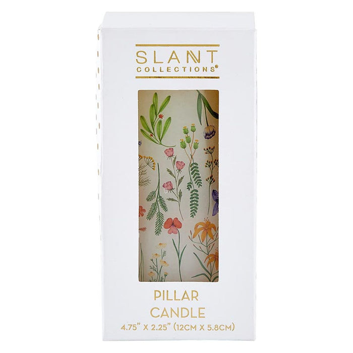 The Bullish Store - Boho Flowers Mini Pillar Candle  | Aesthetic Unscented Table Decor Floral Cylindrical Candle 4.75"