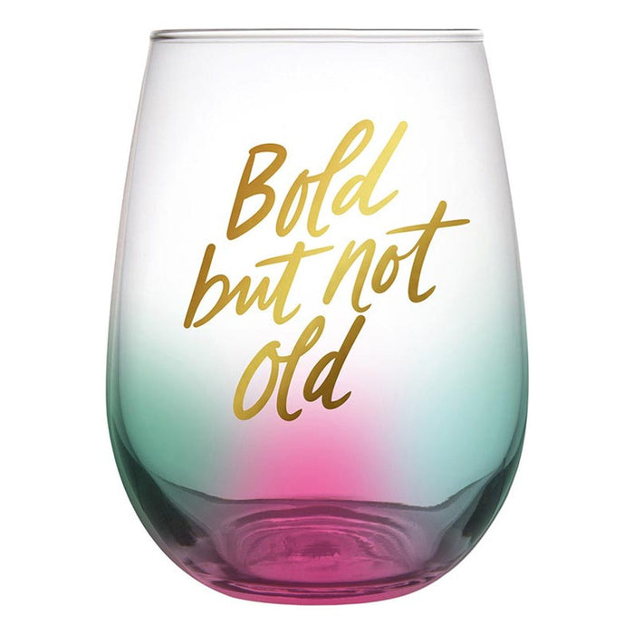 The Bullish Store - Bold But Not Old Stemless Wine Glass In Tinted Multicolored | 20Oz