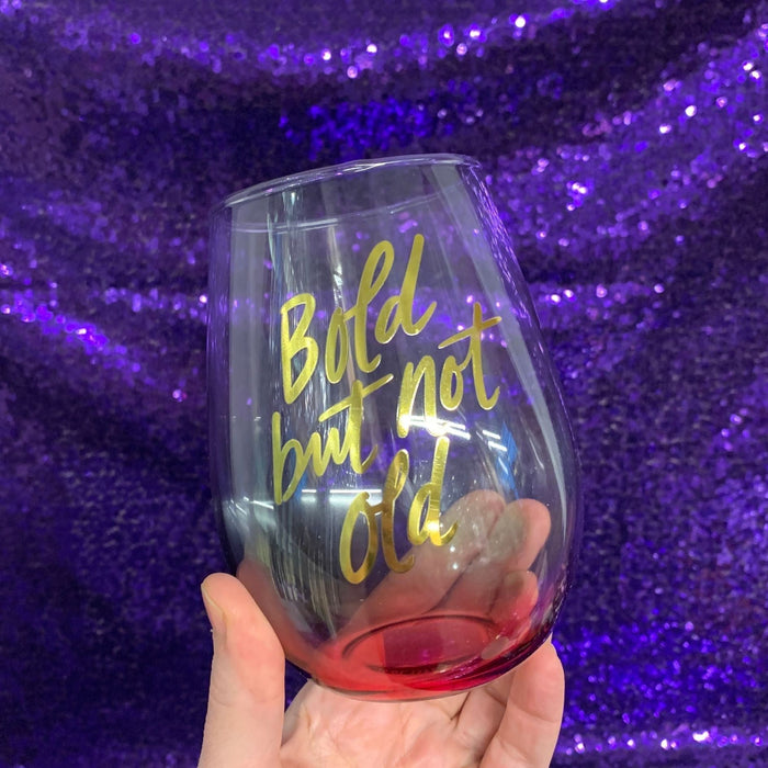 The Bullish Store - Bold But Not Old Stemless Wine Glass In Tinted Multicolored | 20Oz