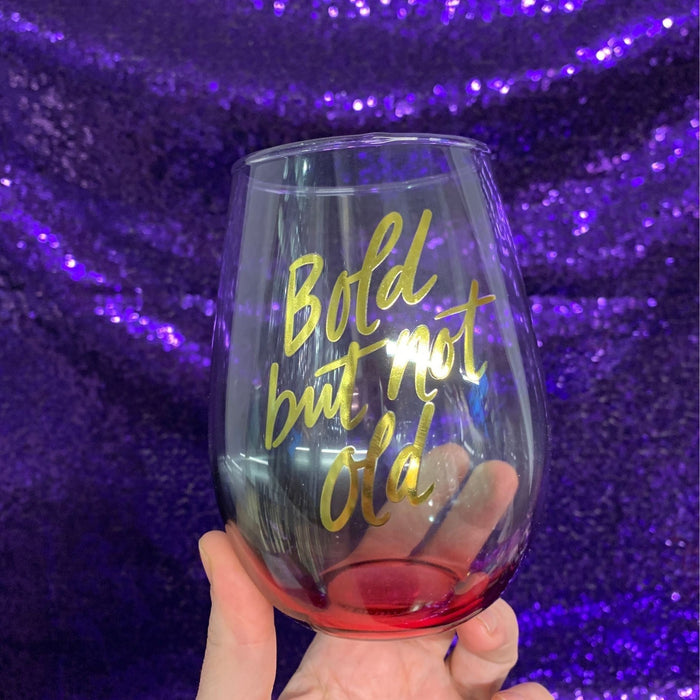 The Bullish Store - Bold But Not Old Stemless Wine Glass In Tinted Multicolored | 20Oz