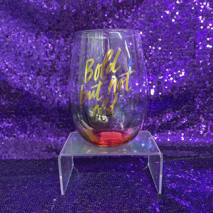 The Bullish Store - Bold But Not Old Stemless Wine Glass In Tinted Multicolored | 20Oz