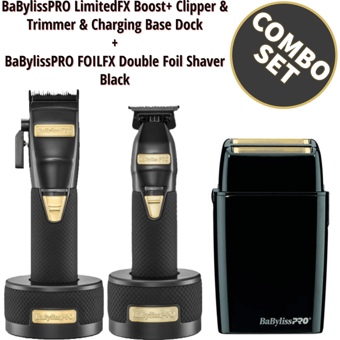 Babylisspro Limitedfx Boost+ Clipper & Trimmer & Charging Base Dock & Cordless Foilfx Shaver Fxx3S Red & Metal Double Foil Shaver Combo Set