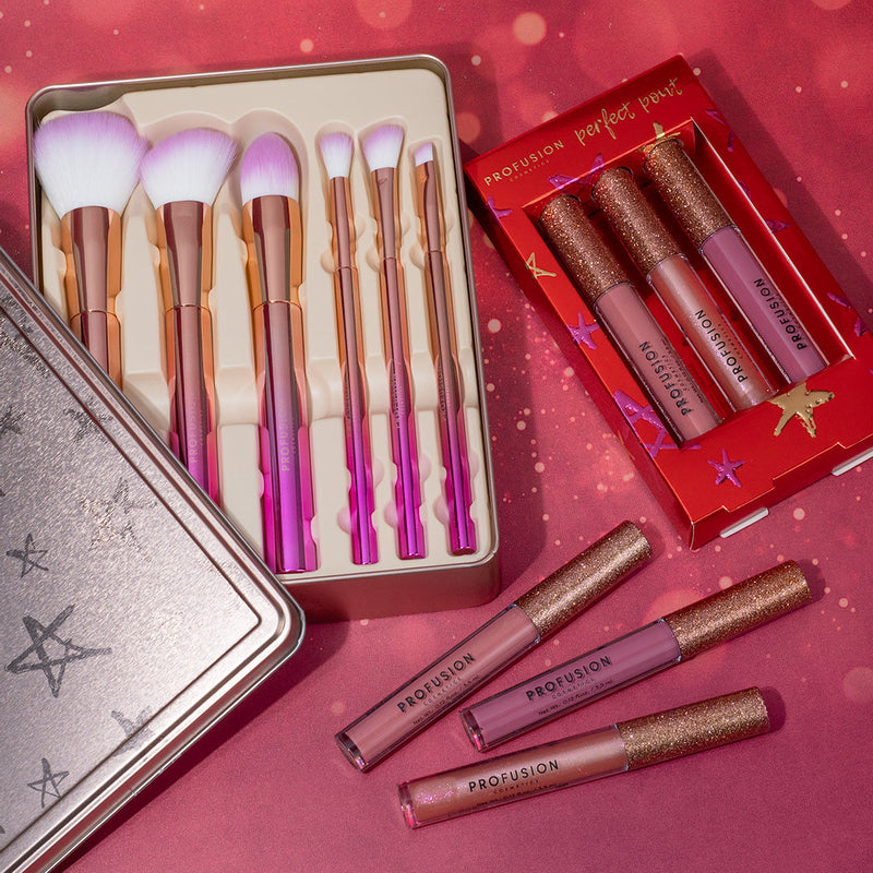 Profusion Cosmetics Crimson Brush Vault – 6-Piece Brush Set Makeup Brushes