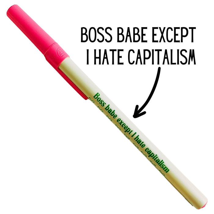 The Bullish Store - Boss Babe Except I Hate Capitalism Ballpoint Pen In Cream | Gen Z Aesthetic Blue Ink