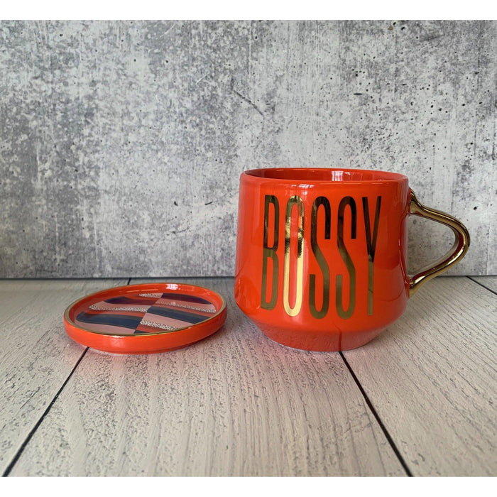 The Bullish Store - Bossy Mug & Coaster Lid In Red And Gold