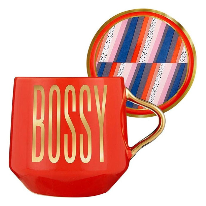 The Bullish Store - Bossy Mug & Coaster Lid In Red And Gold