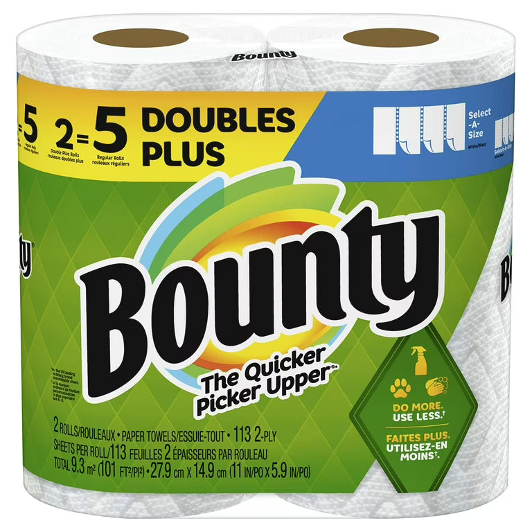 Bounty Bounty Paper Towels, Regular Sheets, Double Pack (2 Rolls = 5 Regular Rolls) Paper Towels White Smoke