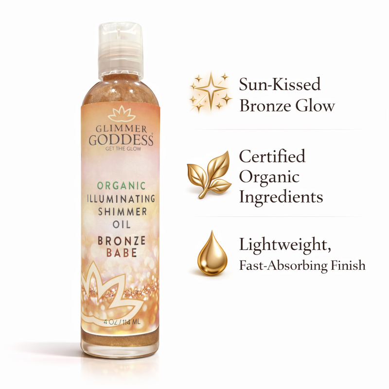 Glimmer Goddess® Organic Skin Care Organic Shimmer Body Oil for a Soft, Non-Greasy Body Glow Shimmer