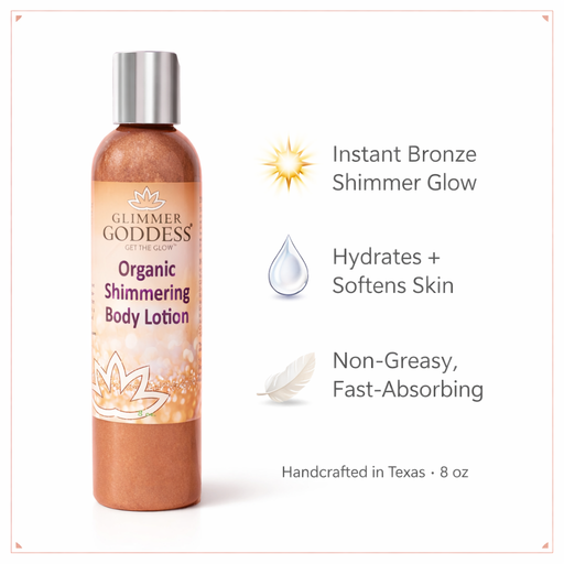 Glimmer Goddess® Organic Skin Care Organic Bronze Shimmer Body Lotion – Buildable Glow Shimmer