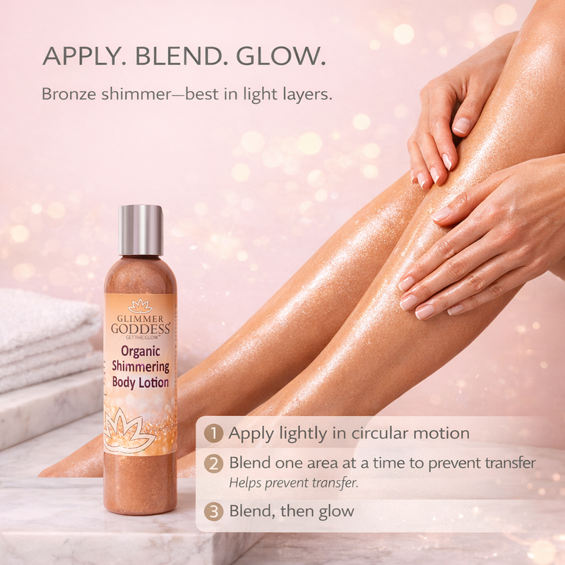 Glimmer Goddess® Organic Skin Care Organic Bronze Shimmer Body Lotion – Buildable Glow Shimmer