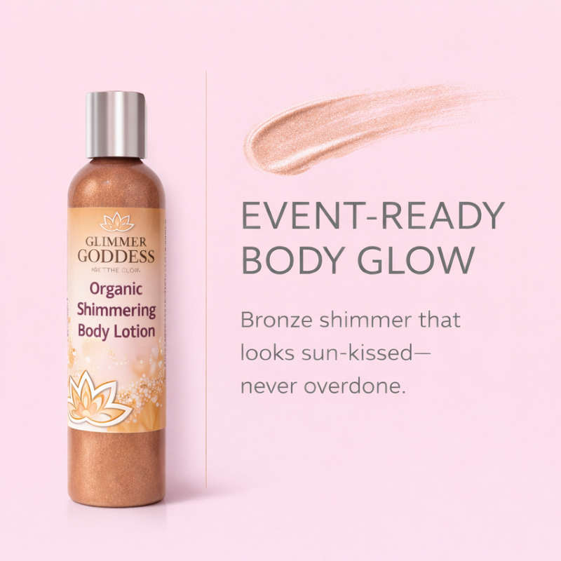 Glimmer Goddess® Organic Skin Care Organic Bronze Shimmer Body Lotion – Buildable Glow Shimmer