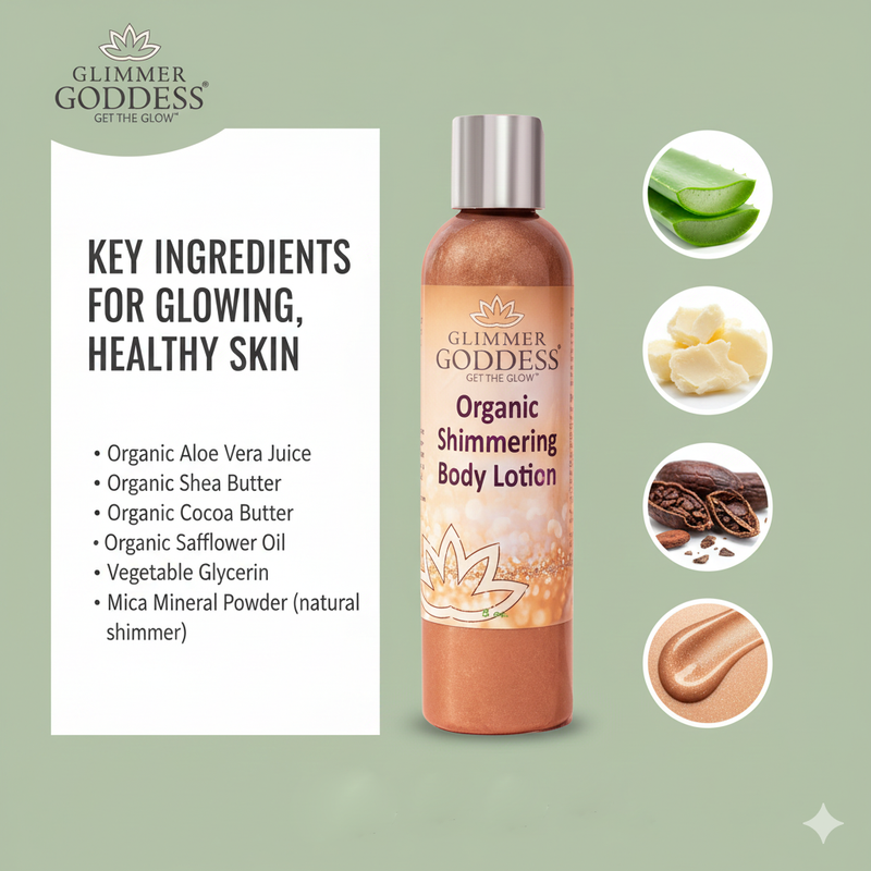 Glimmer Goddess® Organic Skin Care Organic Bronze Shimmer Body Lotion – Buildable Glow Shimmer