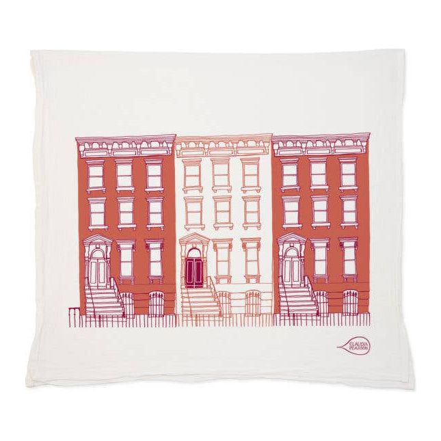 The Bullish Store - Brooklyn Brownstone Red Artist-Drawn Thirsty Flour Sack Cotton Tea Towel