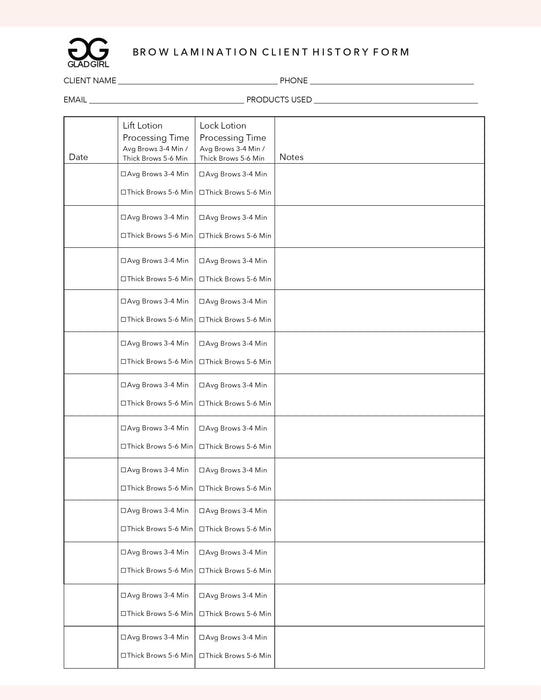 Brow Lamination Client History Form - 25 Per Quantity