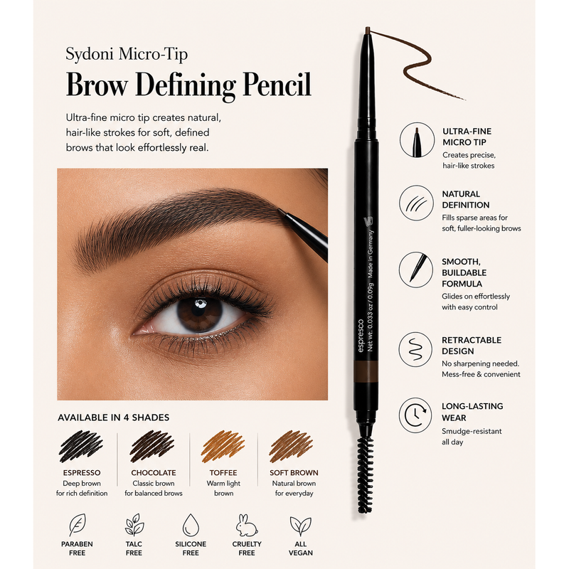 Sydoni Skincare and Beauty SYDONI MICRO-TIP BROW DEFINING PENCIL | Precision Natural Brows (6 Shades) Brow Pencil