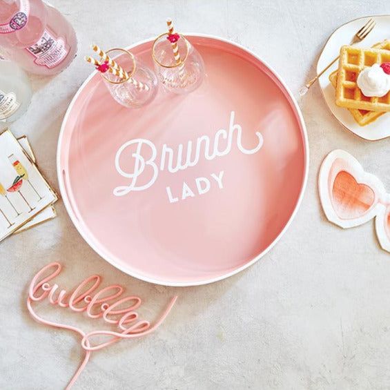 The Bullish Store - Brunch Lady Round Bar Tray | Serving Tray With Handles | 13.5" Diameter