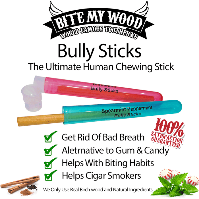 Bitemywood Bully Stick 4" All Natural Birchwood Flavored Human Chewing Sticks Available In Cinnamon And Mint