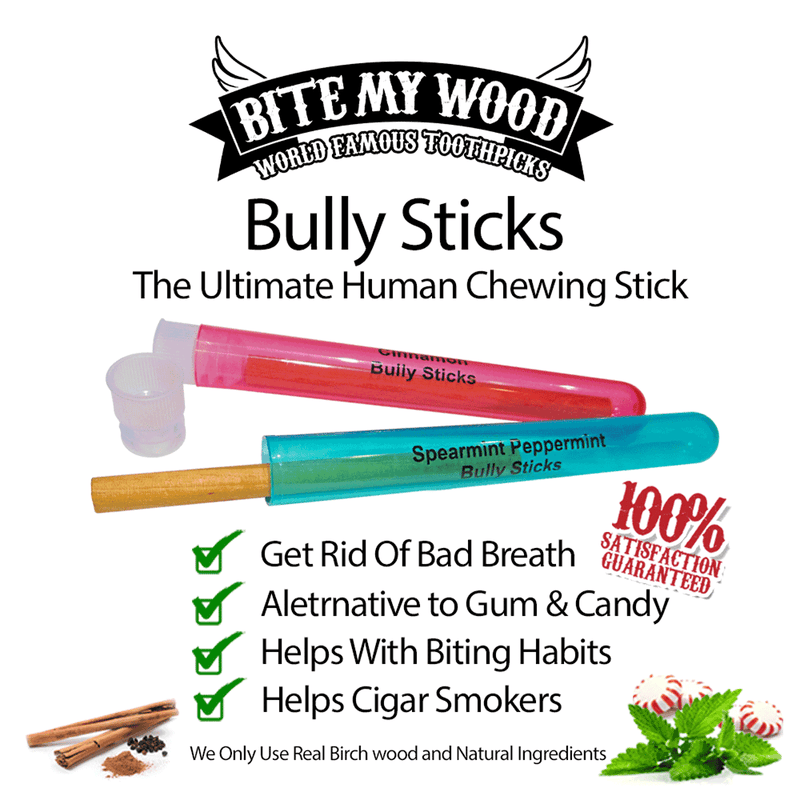 BiteMyWood Bully Stick 4" - Revolutionary All Natural Birchwood Flavored Human Chewing Sticks | BiteMyWood Toothpicks