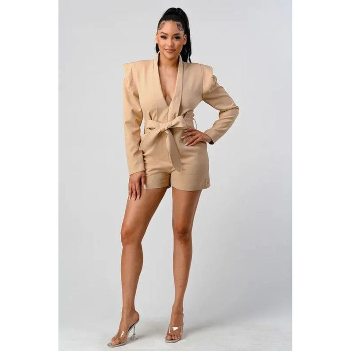 Business Casual Blazer Romper With Belt