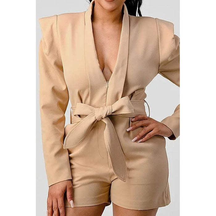 Business Casual Blazer Romper With Belt