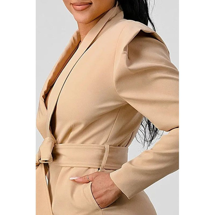 Business Casual Blazer Romper With Belt