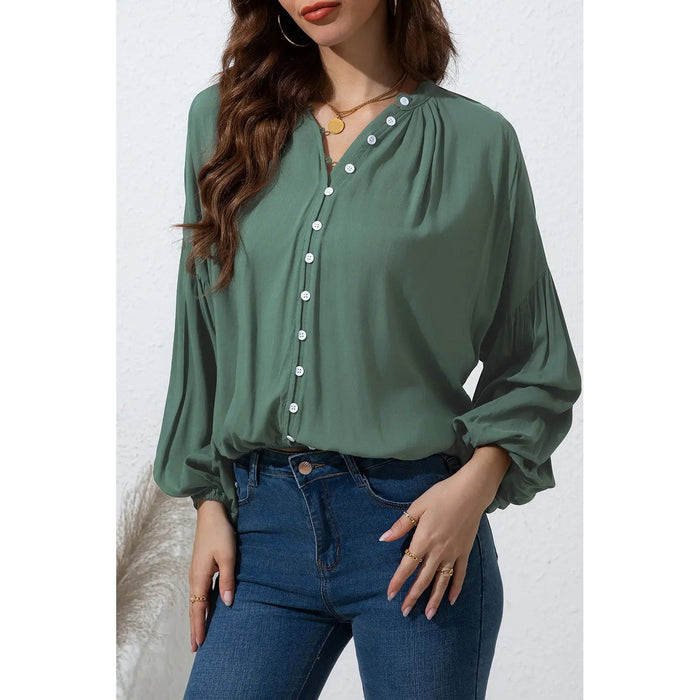 Button Up Balloon Sleeve Shirt