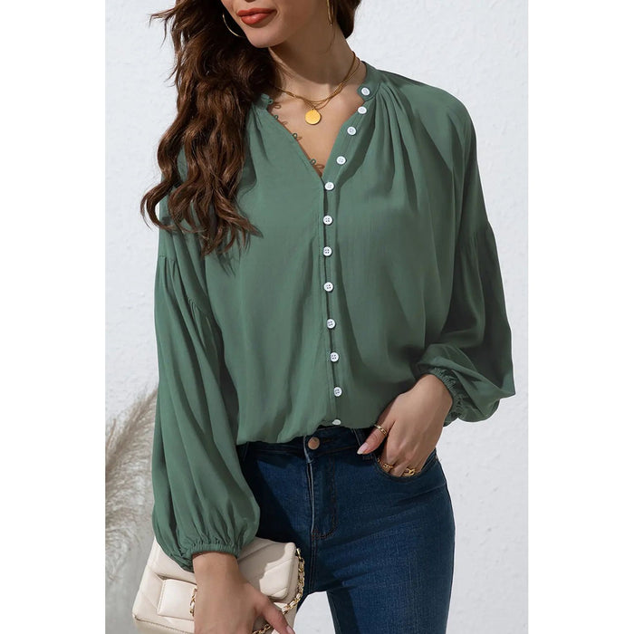 Button Up Balloon Sleeve Shirt