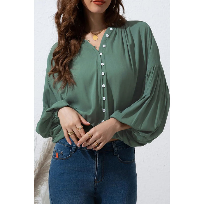 Button Up Balloon Sleeve Shirt