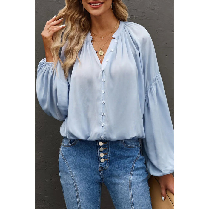 Button Up Balloon Sleeve Shirt