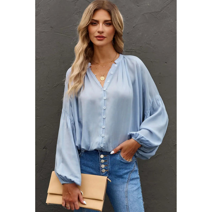 Button Up Balloon Sleeve Shirt