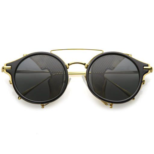 zeroUV Vintage Dapper Steampunk Side Cover Round Sunglasses C083 Sunglasses