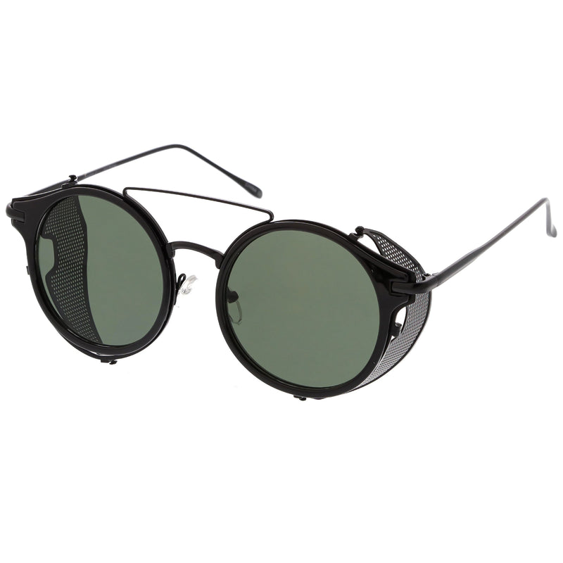 zeroUV Vintage Dapper Steampunk Side Cover Round Sunglasses C083 Sunglasses