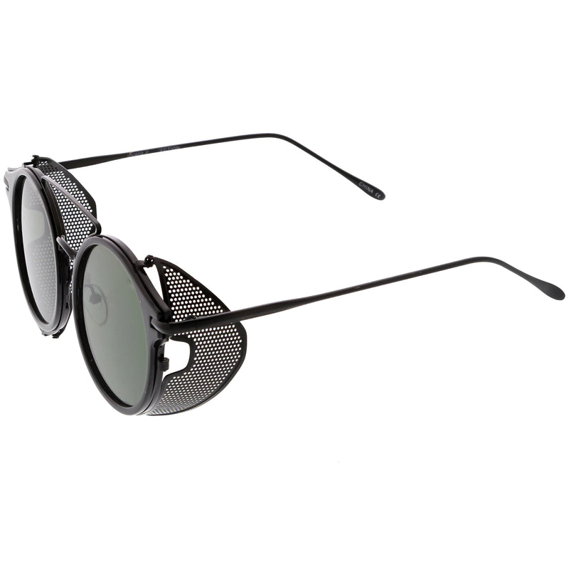 zeroUV Vintage Dapper Steampunk Side Cover Round Sunglasses C083 Sunglasses