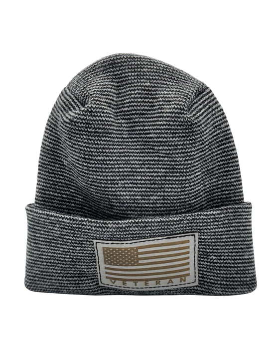 Designed & Made in USA | Veteran Beanie with USA Flag - Patriotic Theta Stitch Fusion Cuffed Knit Hat for Men & Women | Limited Edition