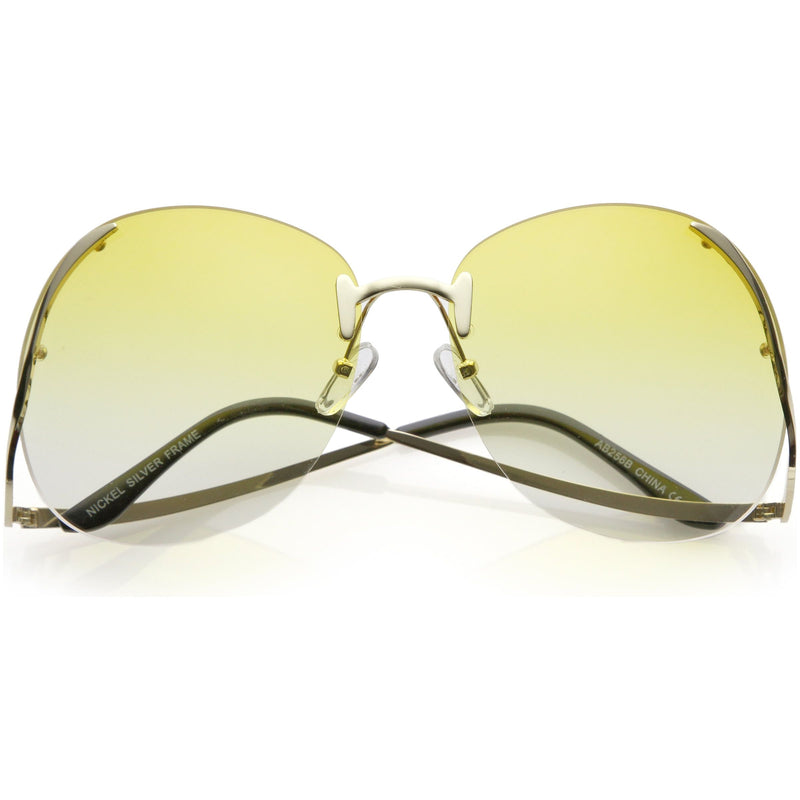 zeroUV Rimless Curved Metal Arms Round Color Tinted Lens Oversize Sunglasses C428 Sunglasses