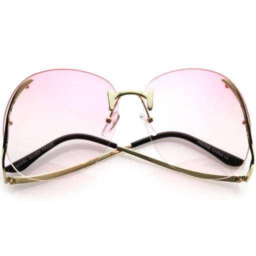 zeroUV Rimless Curved Metal Arms Round Color Tinted Lens Oversize Sunglasses C428 Sunglasses