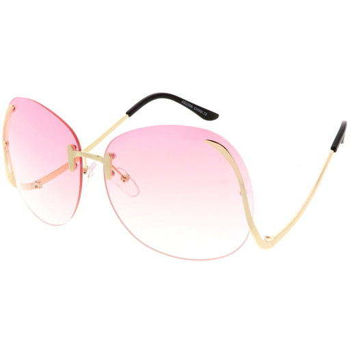 zeroUV Rimless Curved Metal Arms Round Color Tinted Lens Oversize Sunglasses C428 Sunglasses