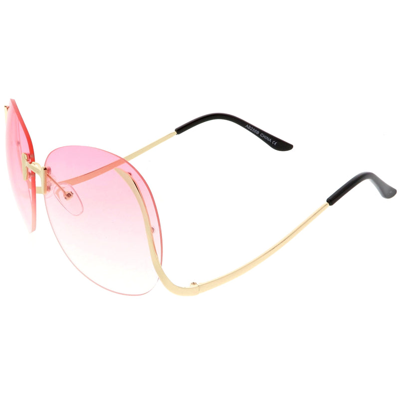 zeroUV Rimless Curved Metal Arms Round Color Tinted Lens Oversize Sunglasses C428 Sunglasses