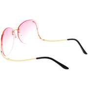 zeroUV Rimless Curved Metal Arms Round Color Tinted Lens Oversize Sunglasses C428 Sunglasses