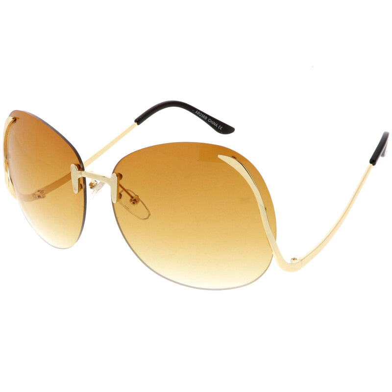 zeroUV Rimless Curved Metal Arms Round Color Tinted Lens Oversize Sunglasses C428 Sunglasses