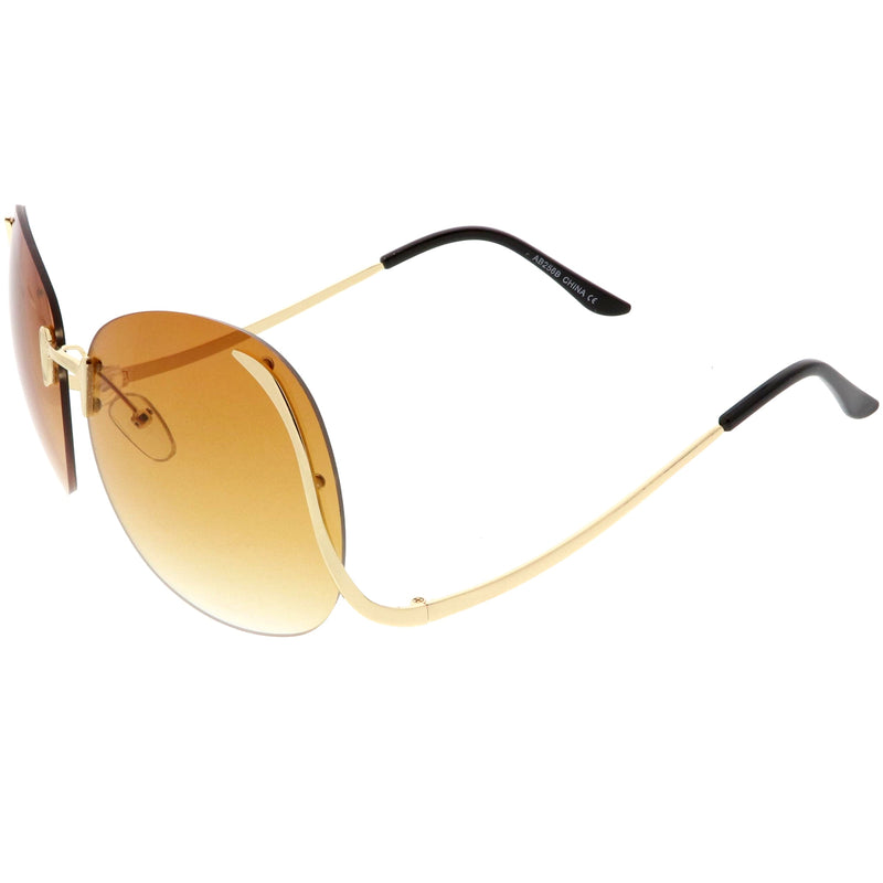 zeroUV Rimless Curved Metal Arms Round Color Tinted Lens Oversize Sunglasses C428 Sunglasses