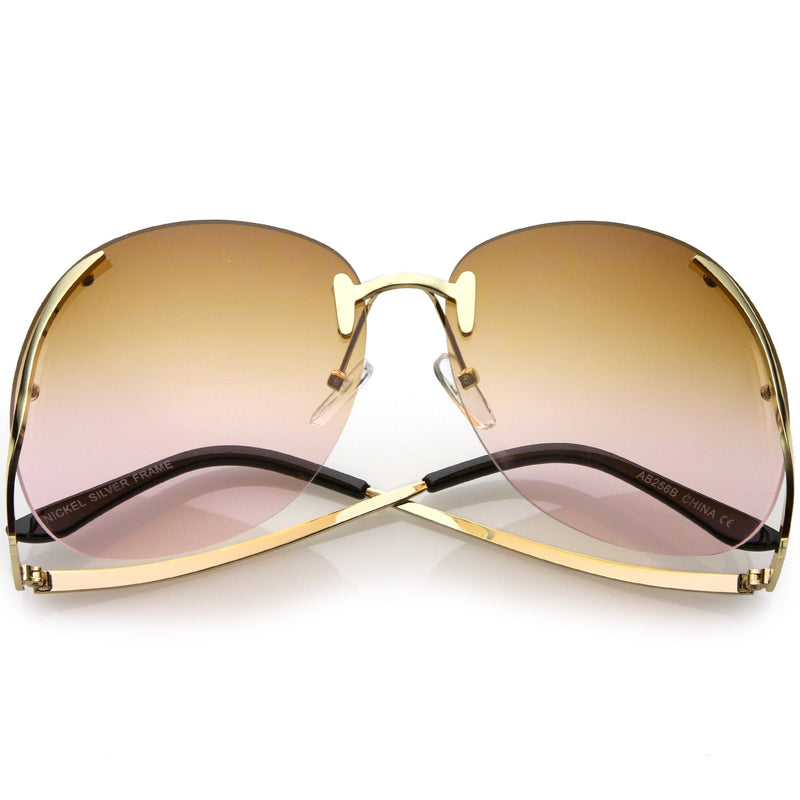 zeroUV Rimless Curved Metal Arms Round Color Tinted Lens Oversize Sunglasses C428 Sunglasses