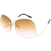 zeroUV Rimless Curved Metal Arms Round Color Tinted Lens Oversize Sunglasses C428 Sunglasses
