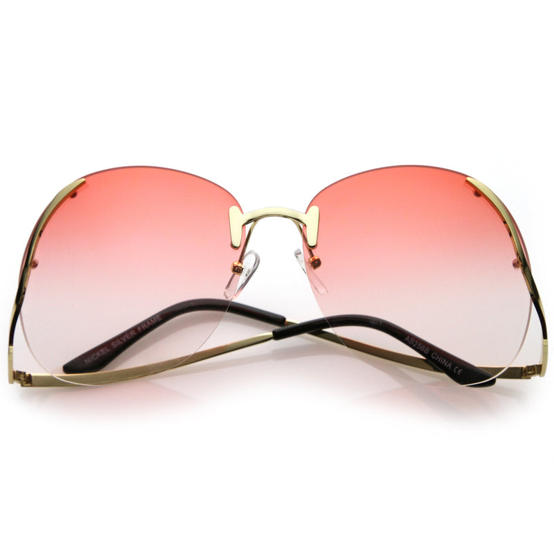 zeroUV Rimless Curved Metal Arms Round Color Tinted Lens Oversize Sunglasses C428 Sunglasses