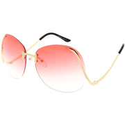 zeroUV Rimless Curved Metal Arms Round Color Tinted Lens Oversize Sunglasses C428 Sunglasses