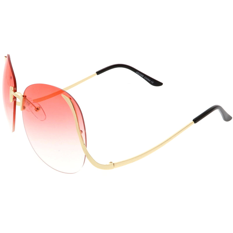 zeroUV Rimless Curved Metal Arms Round Color Tinted Lens Oversize Sunglasses C428 Sunglasses