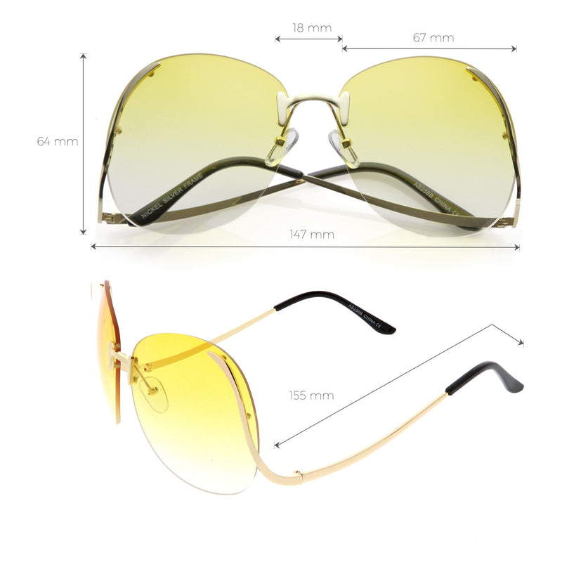 zeroUV Rimless Curved Metal Arms Round Color Tinted Lens Oversize Sunglasses C428 Sunglasses