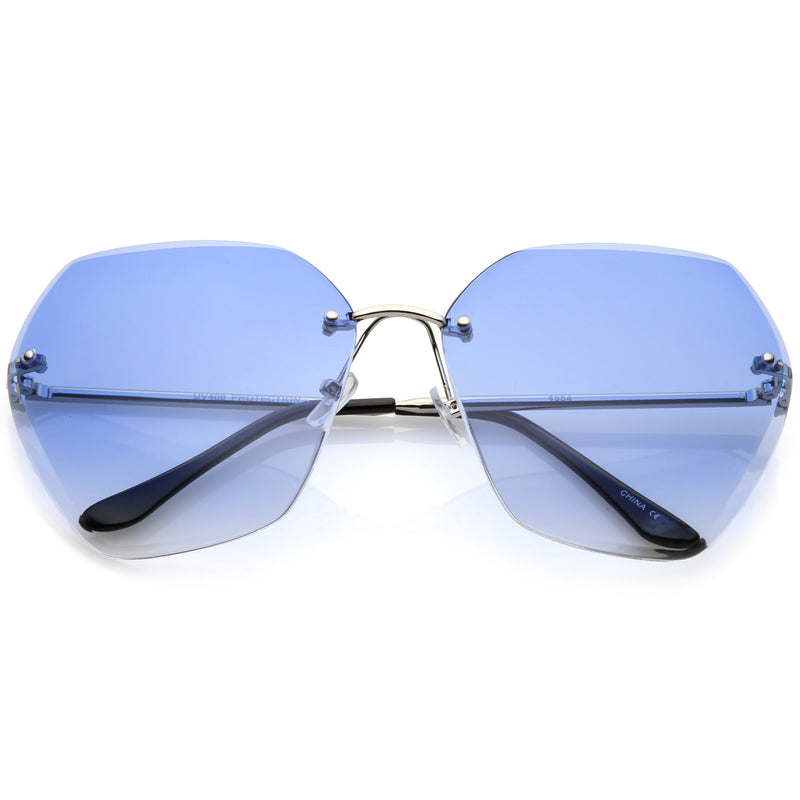 zeroUV Oversize Rimless Beveled Gradient Lens Geometric Sunglasses C438 Sunglasses