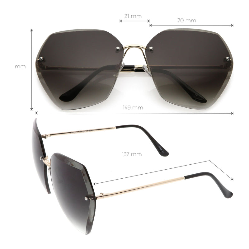 zeroUV Oversize Rimless Beveled Gradient Lens Geometric Sunglasses C438 Sunglasses