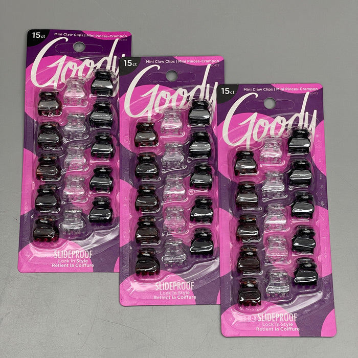 Paywut - Goody 3 Sets Of 15! Mini Claw Hair Clips 45 Ct Black/Brown/Clear 3000136 (New)